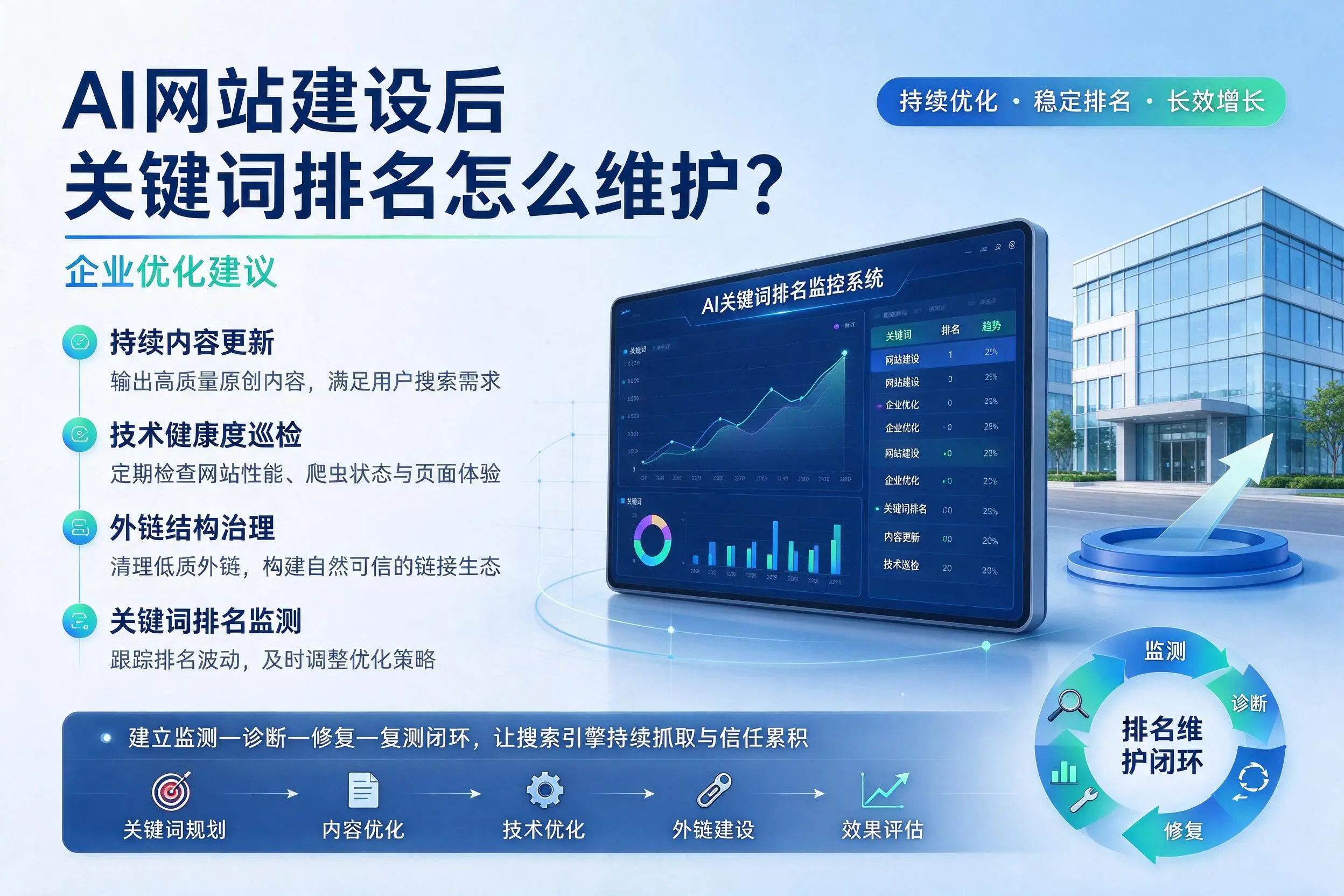 AI网站建设后关键词排名怎么维护?赤峰企业优化建议