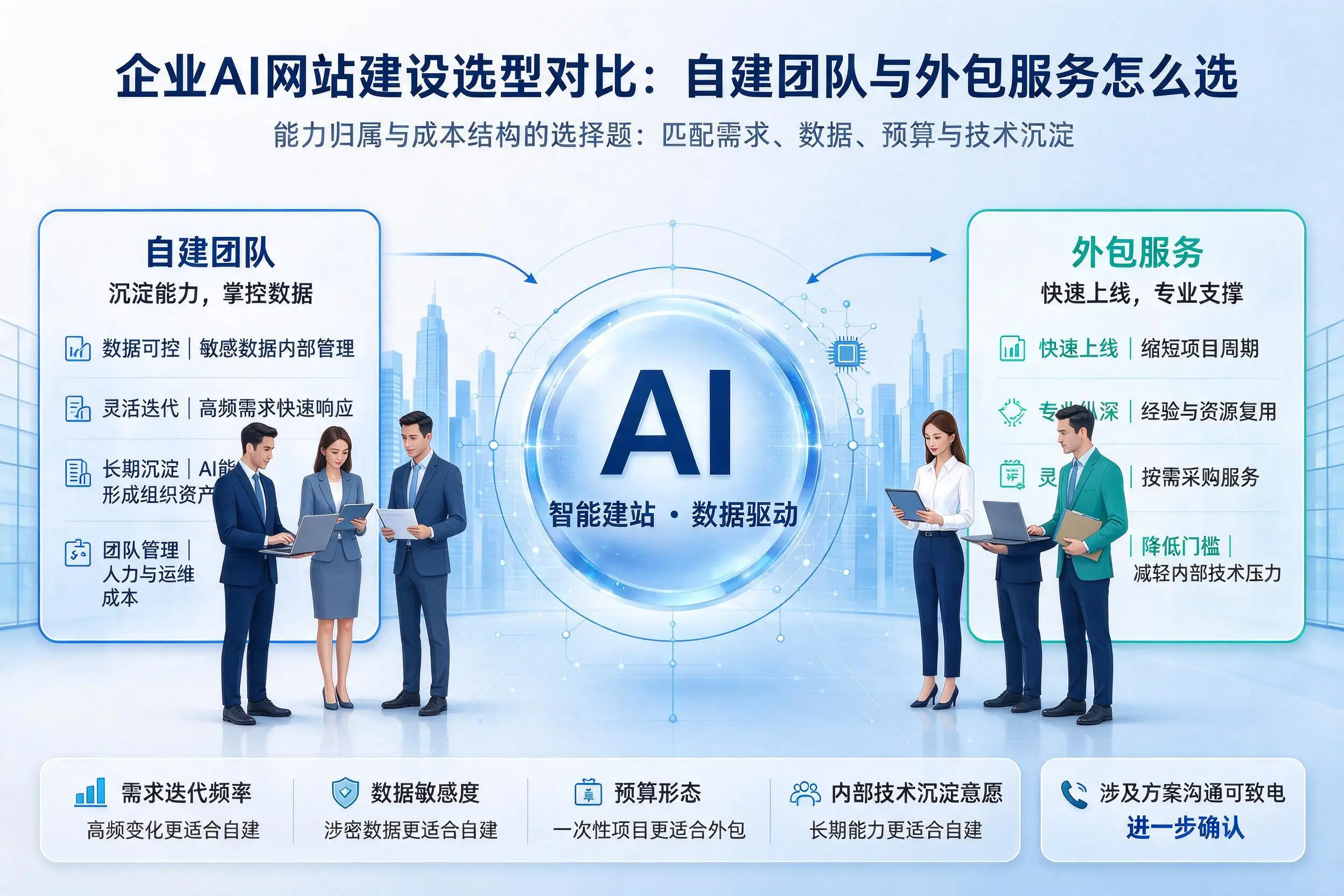 赤峰企业AI网站建设选型对比：自建团队与外包服务怎么选
